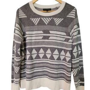BANANA REPUBLIC NORDIC Fair Isle Wool Blend Gray/White Sweater size Large
